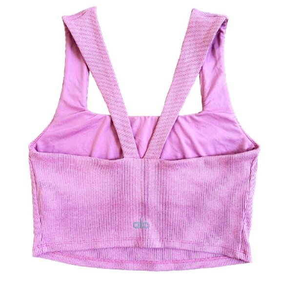 Alo Yoga Alosoft Aura Ribbed Bra Tank Blush Pink S Yoga Workout Crop Top - Picture 5 of 8